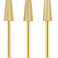 3 Pieces Tapered Barrel Carbide Nail Drill Bit, 3 Sizes Carbide Nail Drill Bit Acrylic File Cuticle, Art Tools for Gel Manicure Pedicure(XF, F, M,Gold)