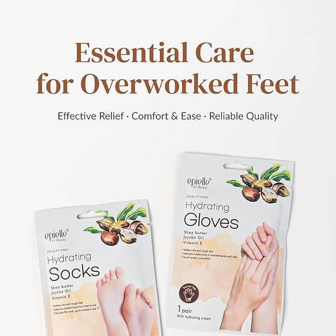 Epielle Hydrating Foot Mask 6 Pairs, Relieve and Soften with Shea Butter & Jojoba Oil, Deep Moisturizing Socks for Dry, Cracked Feet, Self Care Gifts for Women, Spa Kit, Mothers Day Gifts