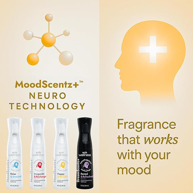 Wizard MoodScentz™ (Happy & Blissful) Patented Science-Backed Mood-Enhancing Room Mist, Non-Aerosol Continuous Fine-Mist Spray with Neuro-Fragrance Technology - 10 Fl Oz