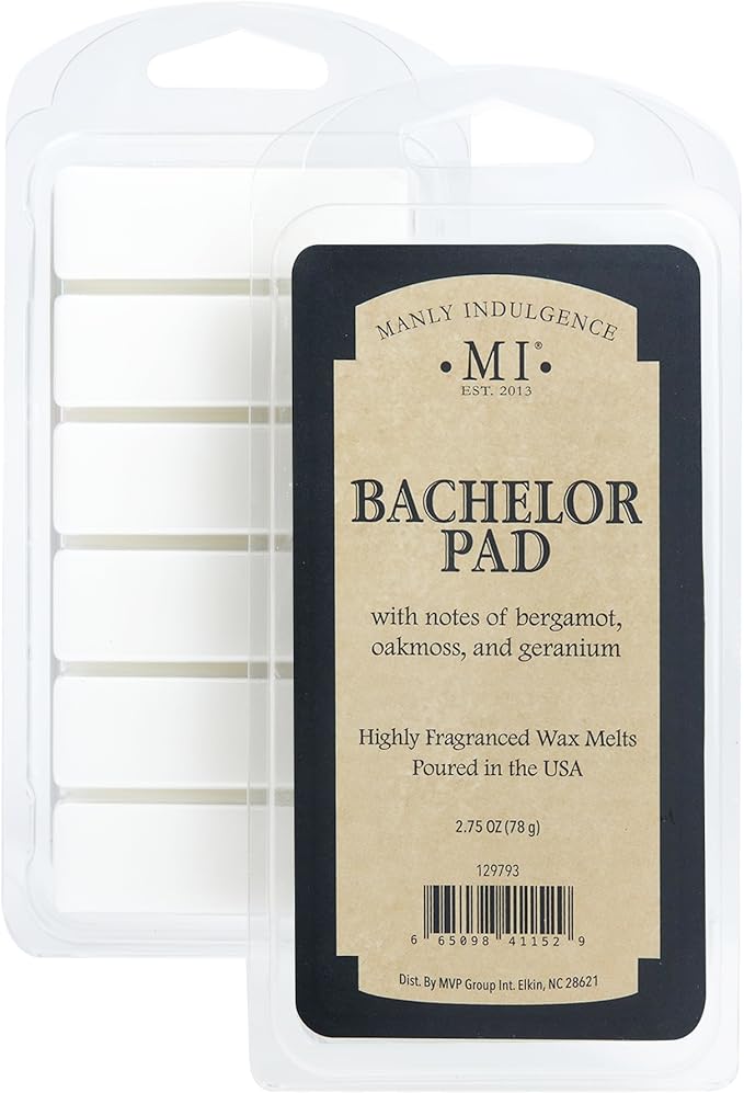 Manly Indulgence Bachelor Pad Scented Wax Melts, Wax Melt Warmer Cubes, Long Lasting Scented Wax Warmer Cubes, 4 Pack, 6 Cubes Each - Made in The USA