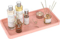 Bathroom Vanity Tray for Countertop - Bamboo Organizer Tray for Dresser Tops, Toilet, Perfume Small Decorative Tray Wood Tray for Home Decoration 11.81” L x 6.1” W x 0.79” H (Pink)