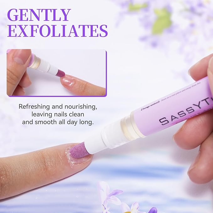 Ceramic Cuticle Pusher & Oil Pen, 2ml Rose/Lavender/Fragrance Free Scented Nail Care Pen, Gentle Cuticle Remover for Dry & Damaged Nails, Moisturize Strengthen Brighten (Purple&Gel)