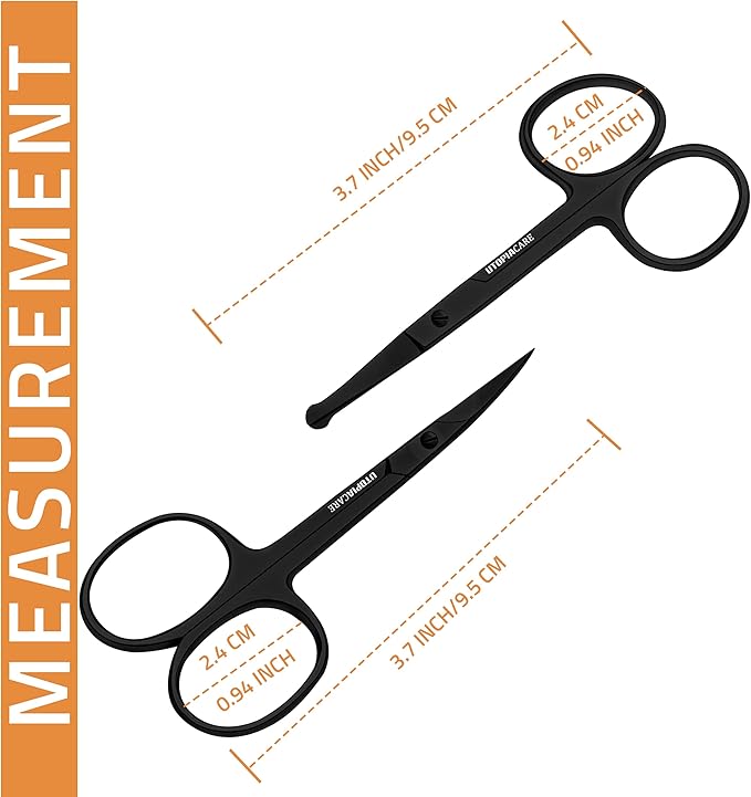 Utopia Care Eyebrow Scissors, Professional Stainless Steel Small Shears for Men and Women, Nose Hair Scissors for Grooming Mustache, Beard, Eyelashes, Ear Hair Trimming, Black, Pack of 150