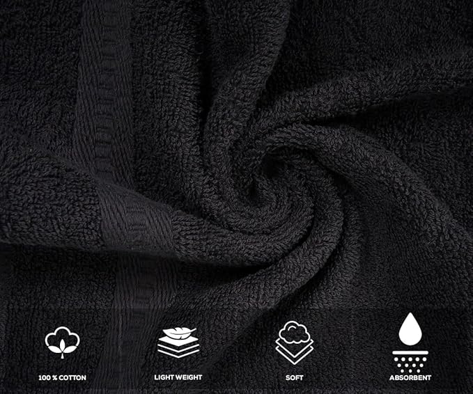 Premium 100% Cotton Hand Towels – Pack of 24, 16x27 Inch – Quick-Dry, Highly Absorbent Salon Towels for Hair Care, Gym, Spa & Bathroom – Black