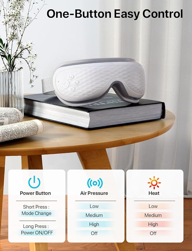 ALLJOY Eye Massager with Heat, Mothers Day Gifts for Women Men, Bluetooth Music Sleep Mask for Migraine Relief, Eye Strain, Dark Circles & Dry Eyes