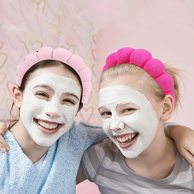 WHAVEL 3 Pack Spa Headband Skincare Headbands, Makeup Headband Sponge Terry Cloth Headbands Face Wash Headband Puffy Hair Band for Washing Face Women Girls (Pink, Hot pink, Black)
