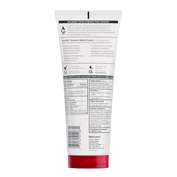 Eucerin Eczema Relief Cream, Full Body Lotion, Moisturizing Eczema Cream with Colloidal Oatmeal, Mothers Day Gifts, 8 Oz Tube