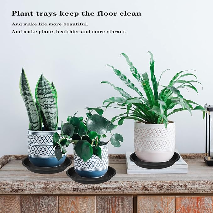 2 Pack of Plant Saucer 12 inch, 12 inch Plastic Plant Drip Trays, Heavy Duty Plant Trays for Indoors no Holes, Plant Water Tray for Planters (Black)
