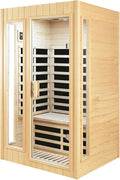 2 Person Sauna, Low EMF Far Infrared Sauna, 1500W Hemlock Wood Sauna Indoor Sauna Infrared Sauna for Home with Bluetooth Speakers, Reading Lamps, Tempered Glass