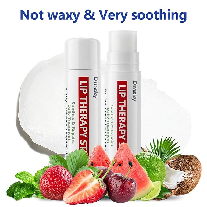 Dmsky Lip Therapy Lip Balm Stick,10 Natural Berry Flavor Healing Hydrating Chapstick Bulk for Chapped Lips Severe,Dry Lips,0.15 OZ