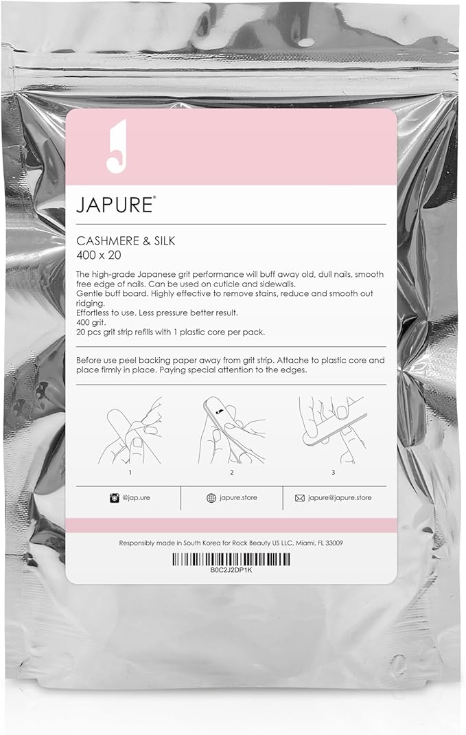 Cashmere & Silk Professional Nail File - 400 Grit Ultra Fine Buffer, 20 Pcs Bulk Pack - Salon Quality Manicure Buffer for Smooth Finish & Ridge Removal