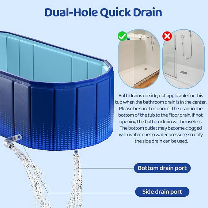 Portable Foldable Bathtub, Freestanding Bathtub No Installation, Bathroom SPA Soaking Bath Tub, Shower Stall Collapsible Hot & Ice Bath Tub (Blue with Storage Rack, 59"L x 21.6"W x 19.6"H)