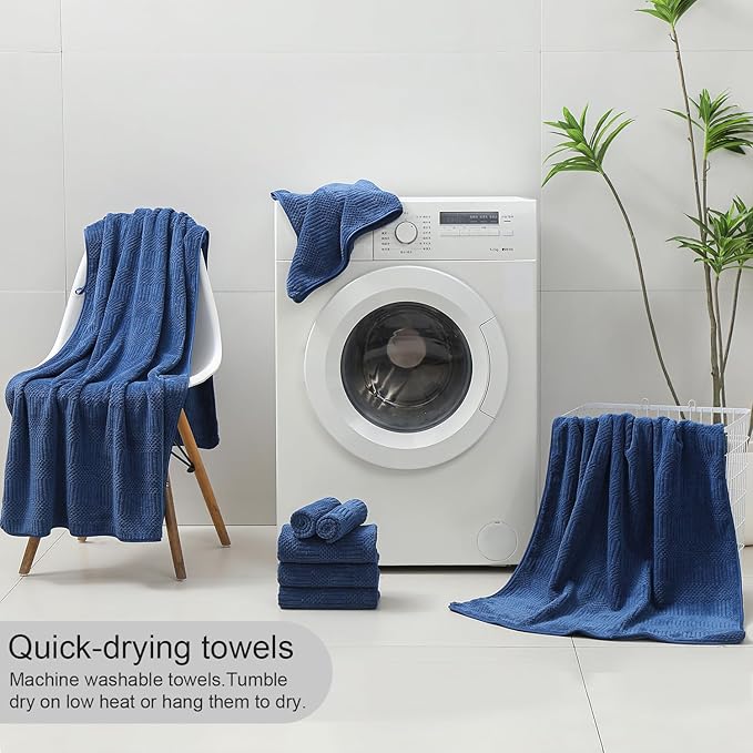 Ycosy 4 Pack Extra Large Microfiber Bath Towels Set,35x70 inches,600GSM,Less Lint Highly Absorbent Super Soft & Quick Dry,Oversized Bath Towels,Perfect for Bathroom Gym Pool,Navy