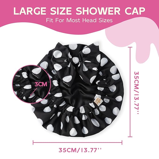 Years Calm Extra Large Shower Cap for Long Thick Hair – Waterproof Double Layer Bath Cap with Satin Lining, Secure Elastic Fit for Braids, Curls & Extensions