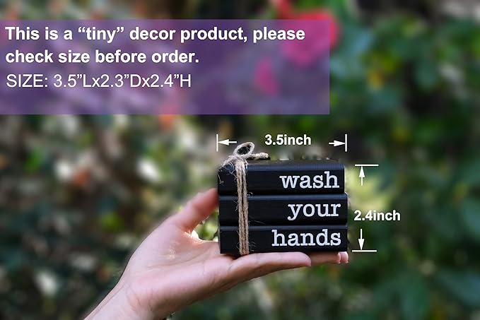 LIVDUCOT Farmhouse Mini Book Stack for Bathroom Decor Accessories Half Bath Decor Wooden Mini Books for Restroom Shelf Decorative Accent for Guest Bathroom,2 Signs in 1 Reversible