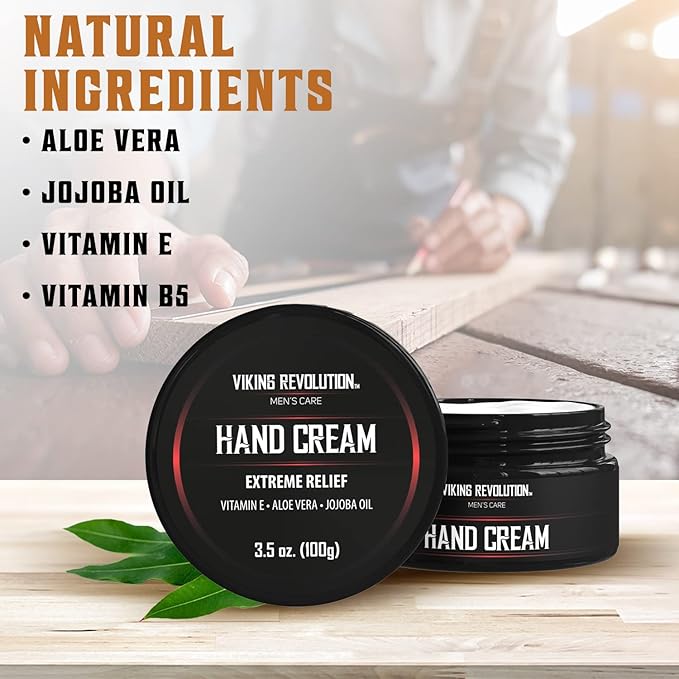Viking Revolution Men's Hand Cream - Repair Cream for Dry, Cracked Hands - Aloe Vera Treatment with Vitamin E (3.5oz) (Pack of 2)