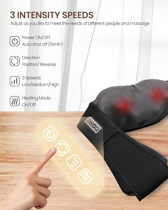 DAILYLIFE Neck Massager with Heat, Electric Back Massager for Pain Relief Deep Tissue, Massager for Neck Pain, Shoulder, Waist, Leg and Foot, Relaxation Gifts for Wife, Husband, Dad, Mom