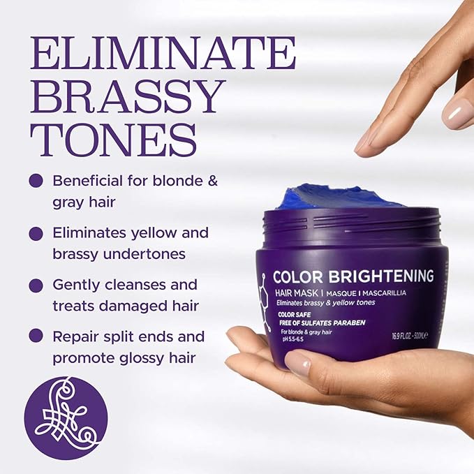 Luseta Purple Hair Mask 16.9 Oz, Deep Conditioner for Color Treated Hair Neutralizes Unwanted Yellow Tones and Removes Brassine, for Blond and Gray hair, Sulfate & Paraben Free