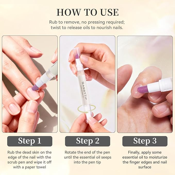 Ceramic Cuticle Pusher & Oil Pen, 2ml Rose/Lavender/Fragrance Free Scented Nail Care Pen, Gentle Cuticle Remover for Dry & Damaged Nails, Moisturize Strengthen Brighten (Beige)