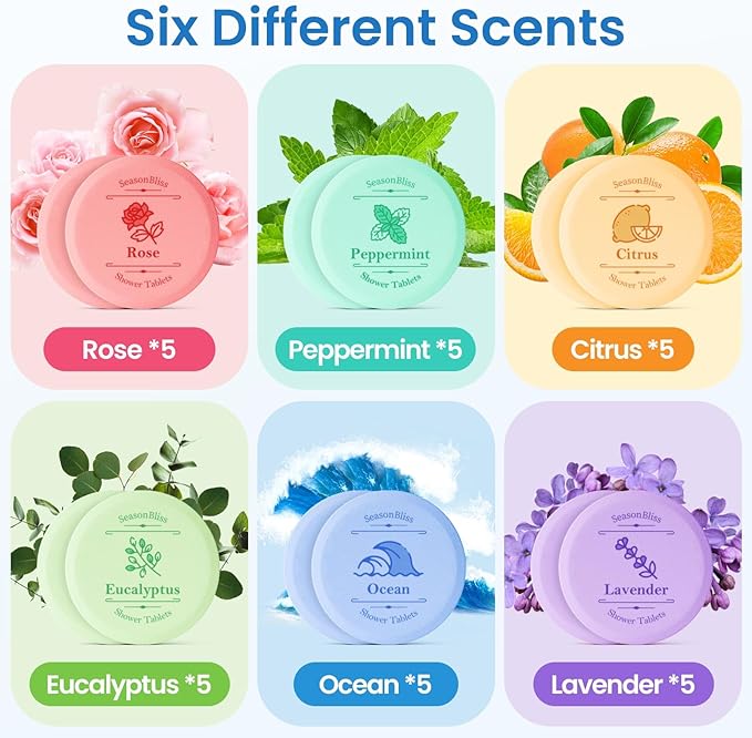 Shower Steamers 60 PCS with Individually Wrapped, Shower Bombs for Women with 6 Rich Scents, Rose Peppermint Citrus Eucalyptus Ocean Lavender, Mother's Day Valentines Birthday Present for Mom Wife Men