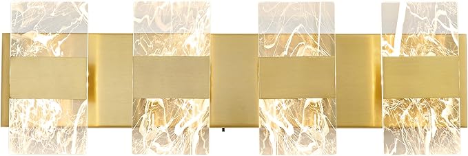 Modern LED Bathroom Light Fixtures Dimmable 4-Light Gold Vanity Light, 5CCT Adjustable Lighting Fixture Vanity Lights Over Mirror, Smoked Acrylic LED Vanity Lights for Bathroom