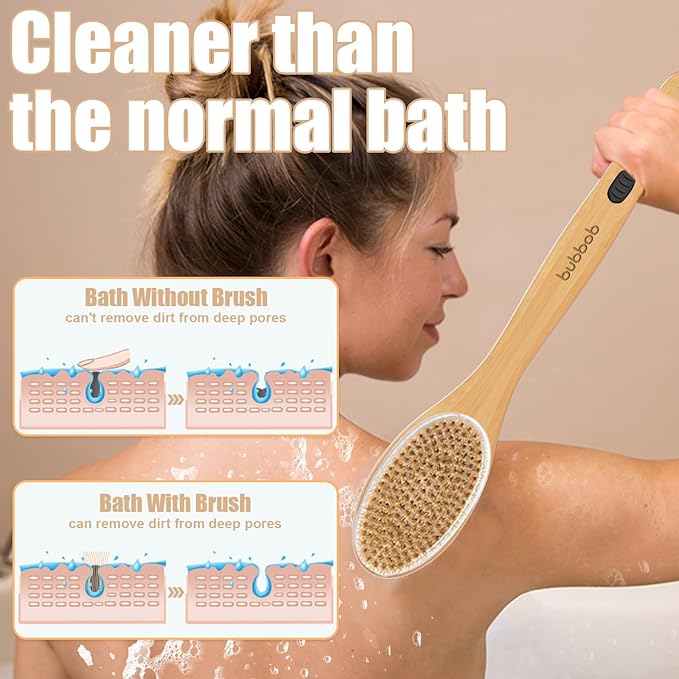Back Scrubber for Shower,Bath Brush with Long Handle,Bath Brush Body Exfoliator for Wet or Dry Brushing,Men and Women (2 Pack)