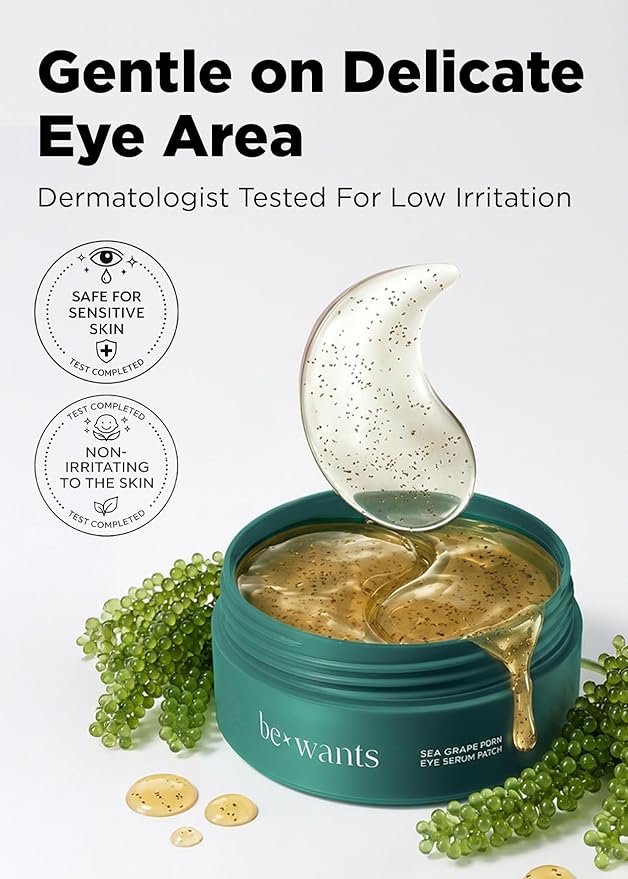 bewants Sea Grape Vegan PDRN Eye Patches for Sensitive Skin | Formulated with Collagen, Green Tea, Ceramides and Pathenol | Hydrating & Firming Under Eye Mask | Mothers Day Gift