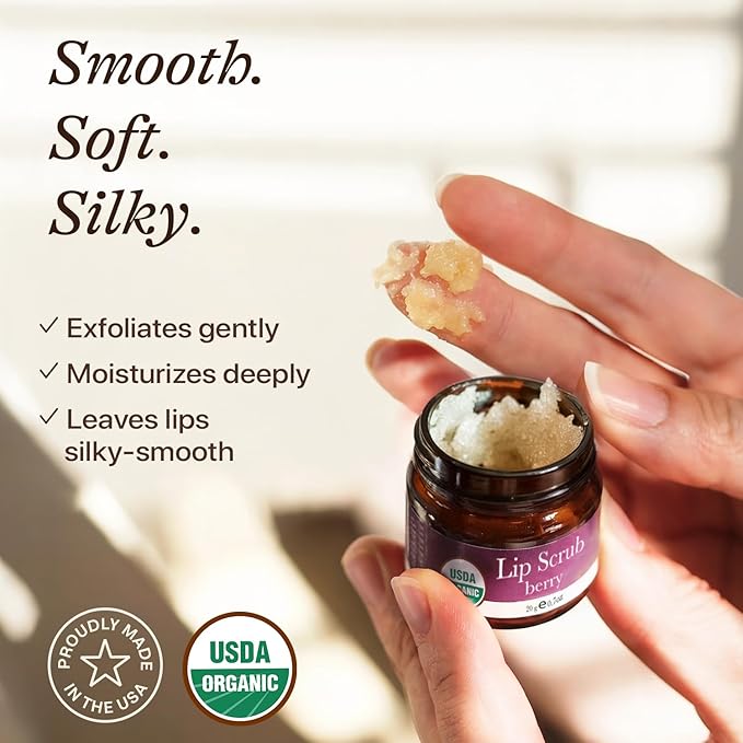 USDA Organic Lip Scrub Berry - USA Made with Natural Ingredients, Valentines Day Gifts, Moisturizing Scrub Exfoliator for Dry Lips, Lip Sugar Scrubber Exfoliator for Smooth Lips, Small Beauty Gifts