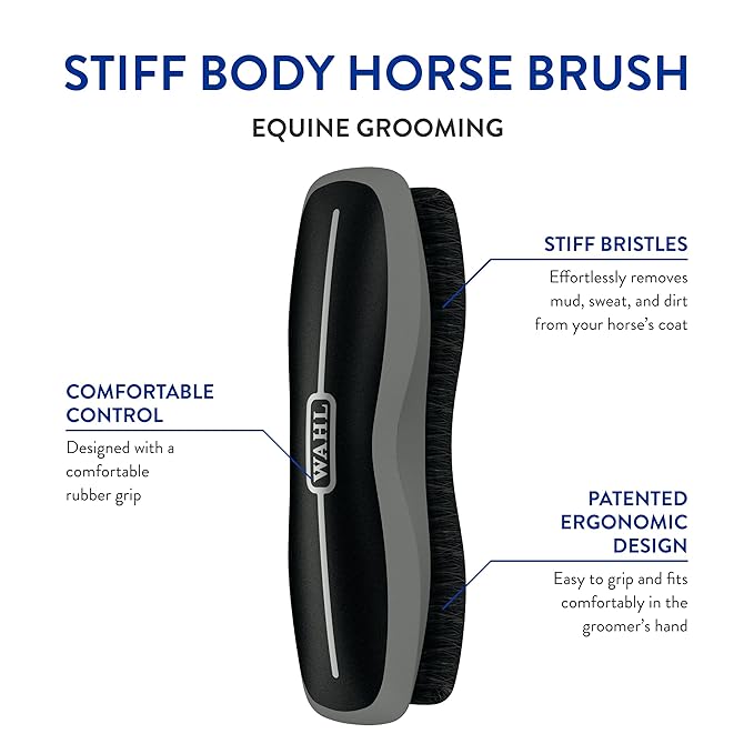 Wahl Professional Animal Equine Grooming Stiff Body Horse Brush, Black (#858705)
