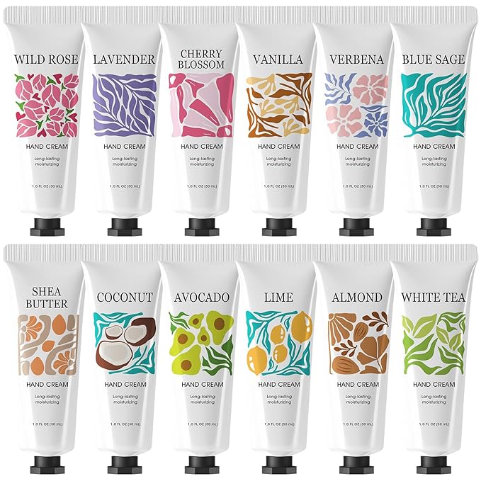 12 Pack Hand Cream Set for Dry Hands, Mothers Day Gifts for Mom, Hand Lotion Travel Size Hand Cream Bulk Gifts for Women, Teacher Appreciation Gifts, Nurses Week Gifts, Bridesmaid Gifts Party Favors