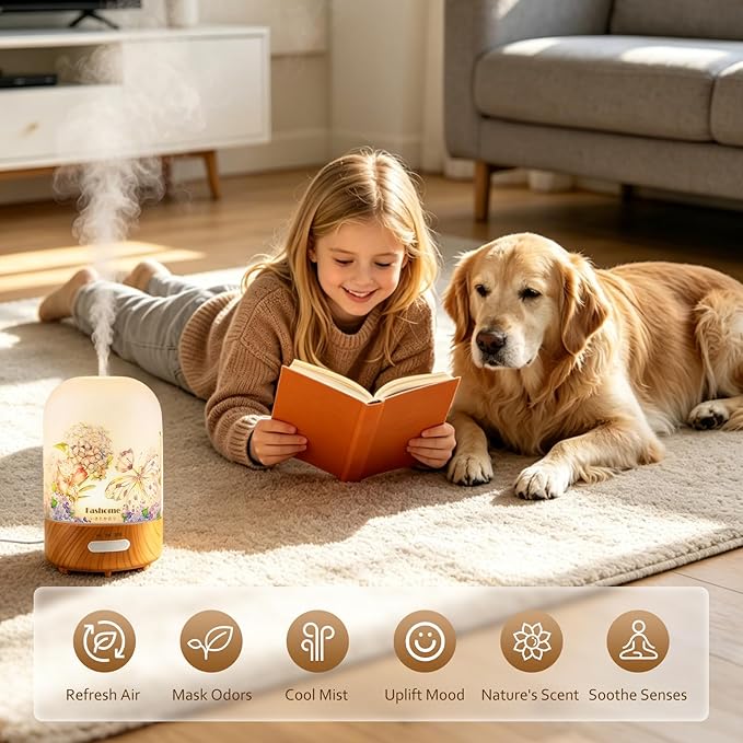 Essential Oil Diffuser for Home, Ultrasonic Cool Mist Air Aromatherapy Humidifier, Mini Scent Air Machine Portable Diffuser with Changing Lights & Auto Shut-Off for Home Bedroom Office Yoga(<25dB)