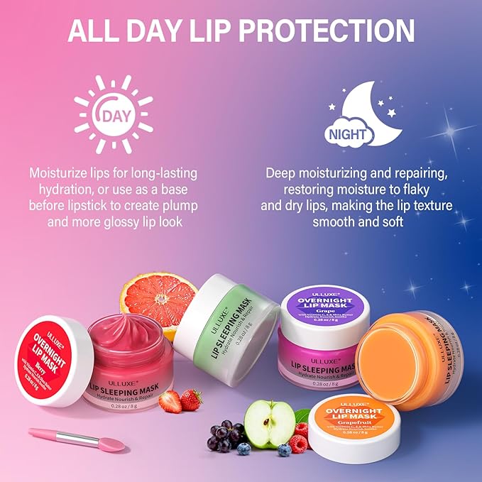 Lip Mask Set 4 Pcs, Mothers Day Gifts for Mom, Wife, Lip Care Products for Women & Teen Girls, Overnight Lip Masks to Hydrate, Nourish & Soften Lips, Lip Sleeping Mask to Moisturize Cracked Lips