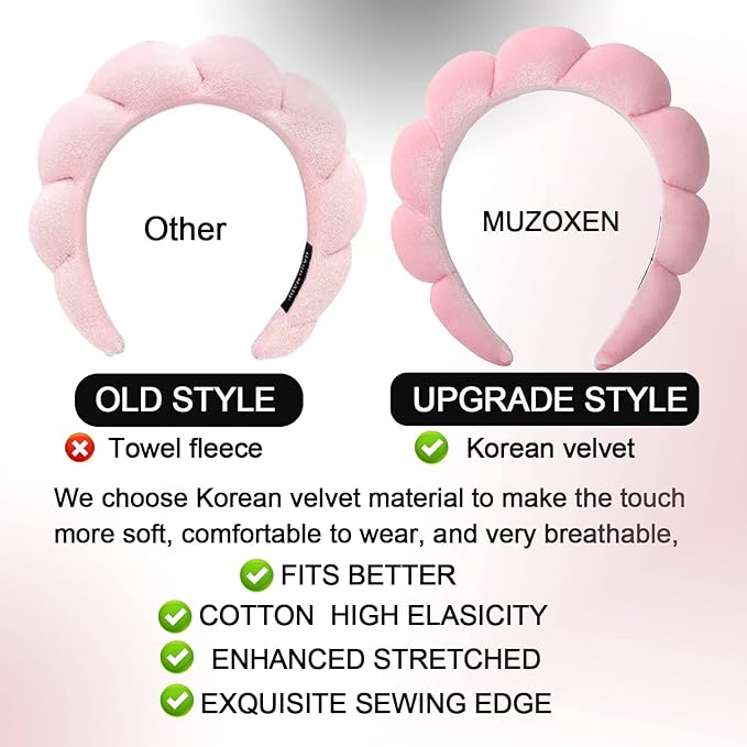 Luckybear Spa Headband for Washing Face, Velvet Makeup Headband, Bubble Skincare Head bands with Face Wash Wristbands Sponge Puff Head band for Women Skin Care - Green