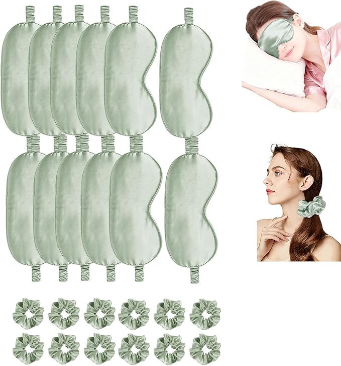 24Pcs Satin Eye Mask Silk Sleep Masks Silky Eyes Cover Blackout Blindfold Eyeshade Scrunchies Hair Ties Travel Wedding Gift