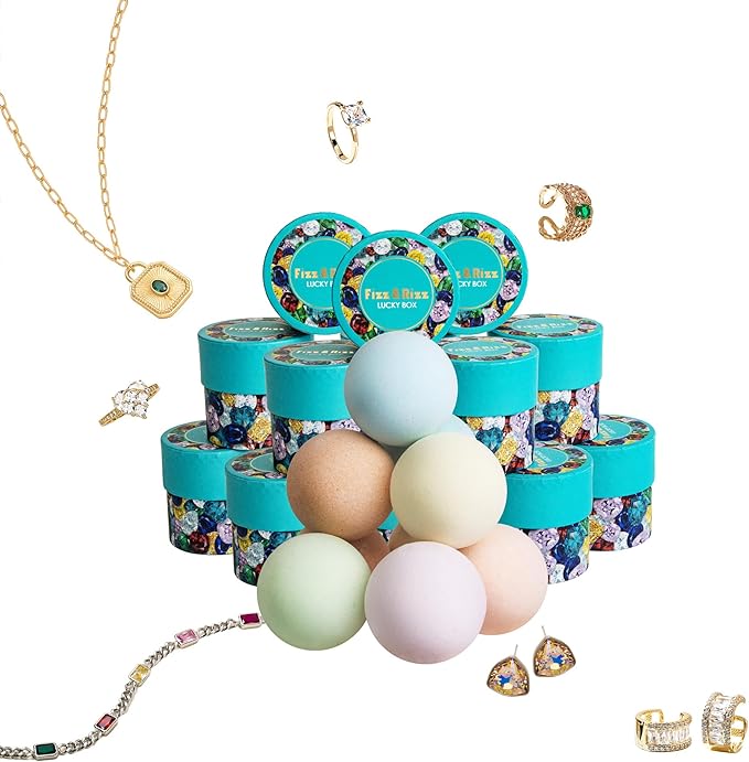 Fizz & Rizz Jewelry Mystery Bath Bomb:Surprise Rings,Necklaces, Earrings,Bracelets and Chance to Reveal High-Value Jewelry 1 Piece Bath Bomb Perfect Gifts for Various Occasions