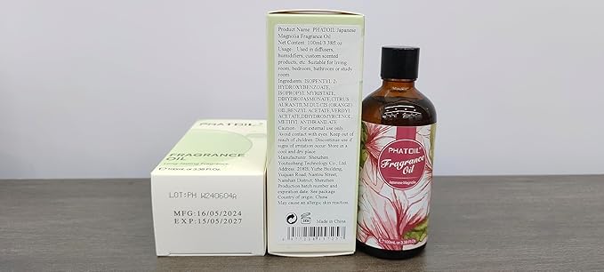 PHATOIL 3.38FL.OZ Japanese Magnolia Fragrance Oils for Aromatherapy, Essential Oils for Diffusers for Home, Perfect for Diffuser, DIY Candle and Soap Making, DIY Scented Products - 100ml