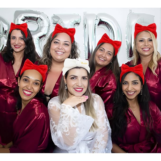 CIEHER Spa Headbands for Bachelorette Party Favors, 8 Pcs Red & White Spa Headbands for Bride & Bridesmaid, Bachelorette Gifts for Bride Skincare Makeup Hair Styling