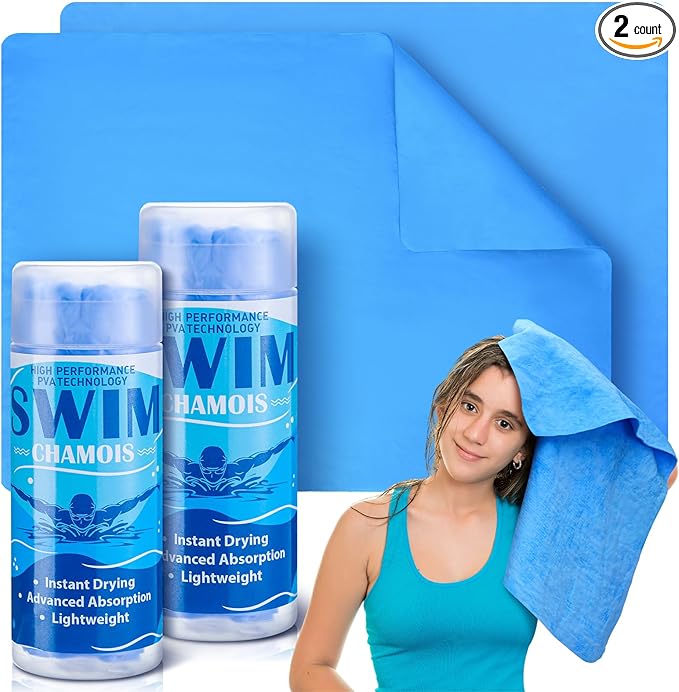 SmoothNovelty 2 Pack Swim Chamois Towel Water Absorbent Quick Dry Towel Shammy Chamois Cloth for Swimming Car Drying Diving Water Sports Beach Shower Pool Swimmer Gift