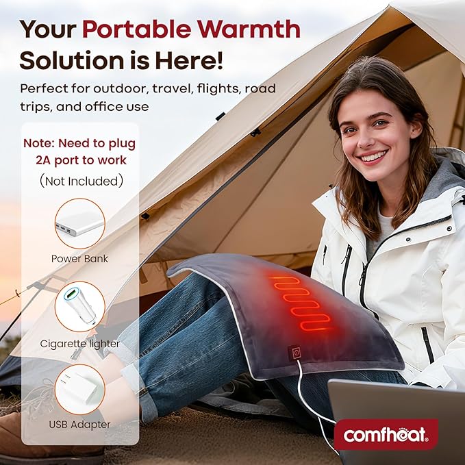 USB Heating Pad for Travel Warmth Outdoors, 5V Small Heated Pad FSA Eligible HSA Non-Rechargeable Heat Therapy for Pain Relief Abdomen Cramps, 3 Heat Settings & Auto Off (16"x 12") Gray