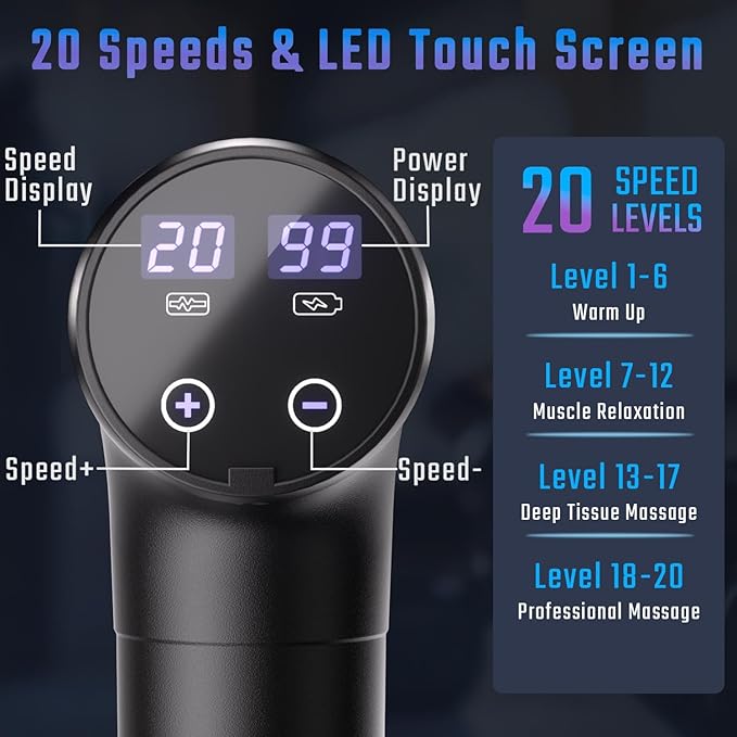 cotsoco Massage Gun Deep Tissue, Muscle Massage Gun with 9 Attachment Heads 20 Speeds & Silent Brushless Motor for Pain Relief, Handheld Percussion Back Massager Gun, Mothers Day Gifts for Mom(Black)