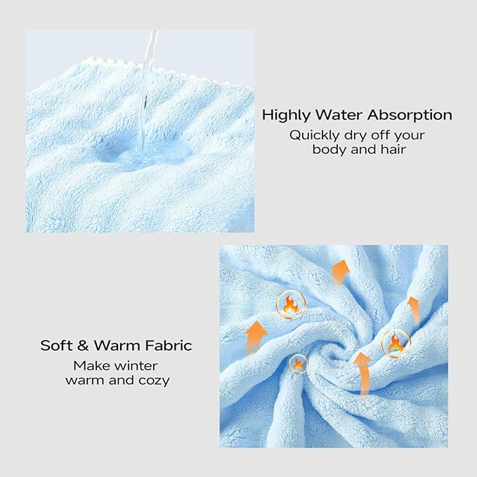 REDKISS Blue Plus Size Towel Wrap for Women, XL Adjustable Shower Wrap with Hair Towel, Super Absorbent Bath Towels Wrap for Body, Microfiber Plush Towel Wrap, Warmth Velcro Plus Size Wraps Towels