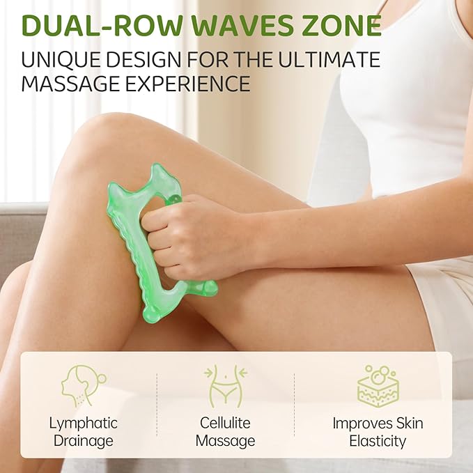 6-in-1 Resin Body Gua Sha Facial Tools - Lymphatic Drainage Tool, Face Gua Sha Tool & Acupressure Tool - Body Guasha Tool, Trigger Point Massage Tool Fascia &Cellulite Massager(Green)