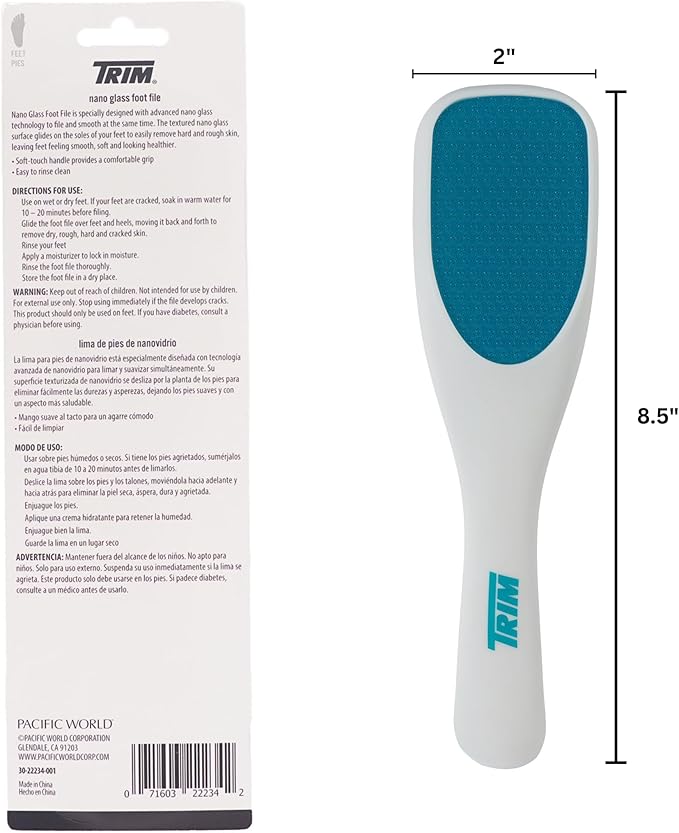 Trim Neat Feet Foot Care Implements Nano Glass Foot File, Hard Skin Remover for Feet, Manual Scraper, Callus Remover, Removes Dead Skin, Smooth Foot Health, Durable Pedicure Tool, Wet Or Dry, 1 Count