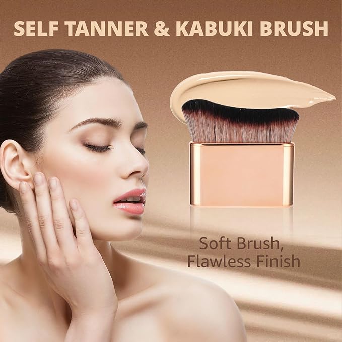 Professional Kabuki Foundation Brush - Self Tanning Blend Brush, Makeup Brush Streak-Free Application Multi-Use for Foundation Self Tanner Sunscreen Body Lotion (Gold (Self Tanner Brush))