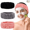 Microfiber Spa Headband 3-Pack, Soft Terry Cloth Headband for Washing Face, Facial Mask, Makeup, Shower, Yoga, Gift for Women and Teens (Black+Gray+Pink)
