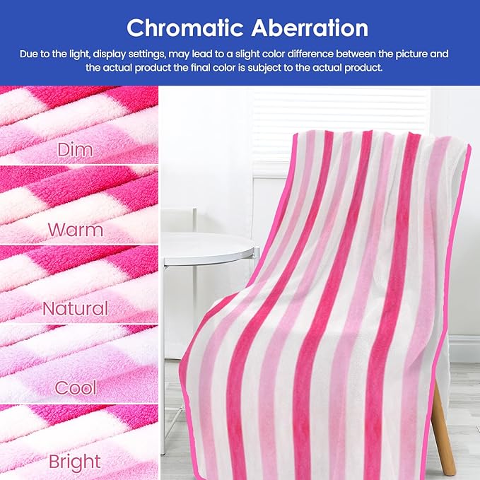 JML Microfiber Bath Towels,2 Pack(30" x 60"), Oversized, Soft, Super Absorbent, Fast Drying, Large Beach Towel Set for Sauna, Salon, Sports, Fitness, Yoga, Cabana Stripe Pink
