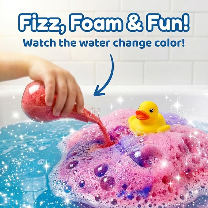 Bubble Bath Bombs for Boys with Mini Toy Ducks Inside – Bubble Bath for Kids - Kids Bath Bombs Toys Powder– Bathtime Experiment Kit Mix - Blast of Foam & Colours – Gift Set of 4 - Bath Toys