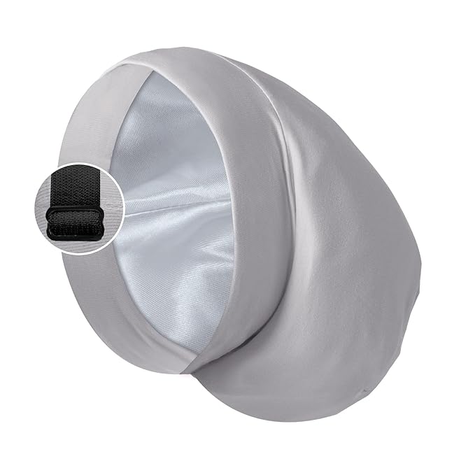 Satin Bonnet Silk Lined Sleep Cap- Adjustable Hair Cover for Women Men Frizzy Hair Night Cap Patients Care Light Grey
