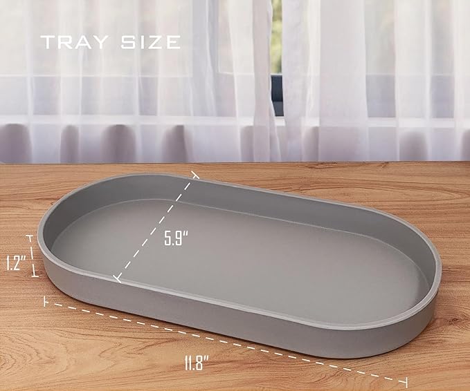 Gray Small Tray (11.8 inch), 3 Pack Oval Tray for Kitchen Counter, Bathtub Bathroom Vanity Items, Countertop Organizer, Coffee Accessory, Bar, Serving Seasoning, Salt and Pepper, Soap.