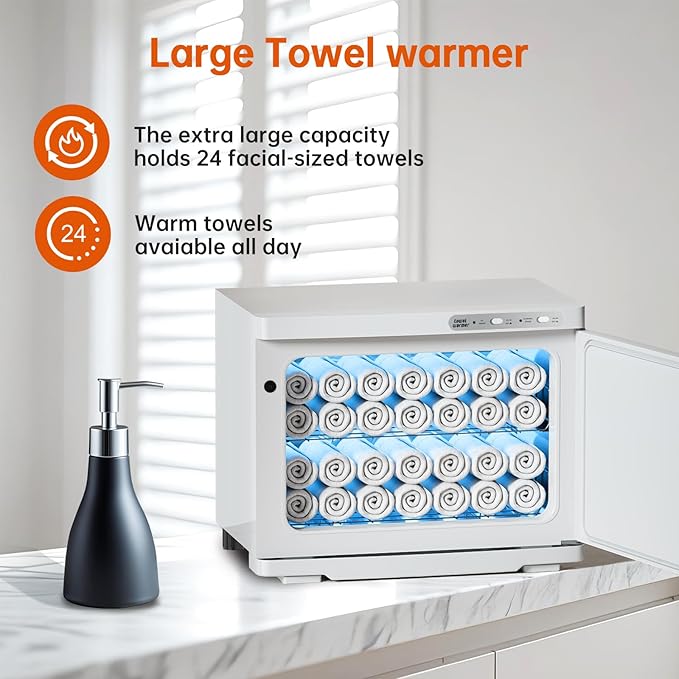 Hot Towel Warmer for Spa,2-in-1 Thermostatic Towel Heater,23L Large Capacity with Quick and All-Round Heating for Facial SPA,Beauty Salon,Esthetician and Bathroom White